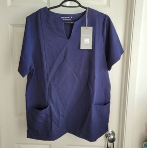BNWT Mandala notch neck scrub top navy XL